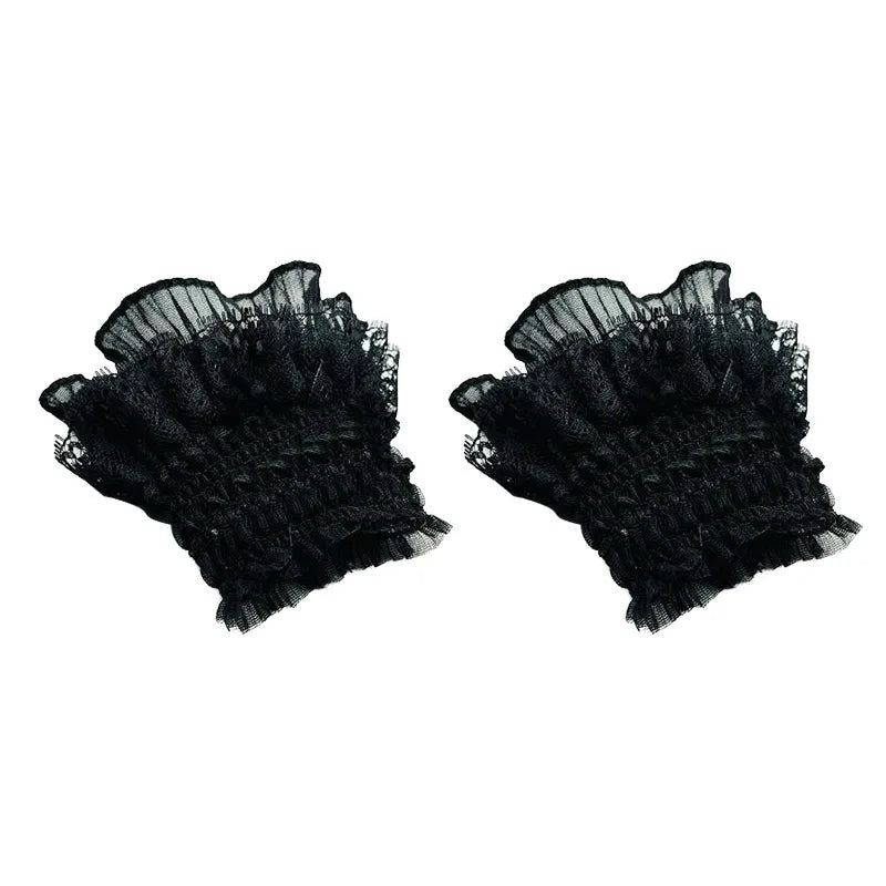 Gothic Lolita Hand Wrist Cuffs Bowknot LaceTrim Maid Cosplay Accessories For Women Girl Party