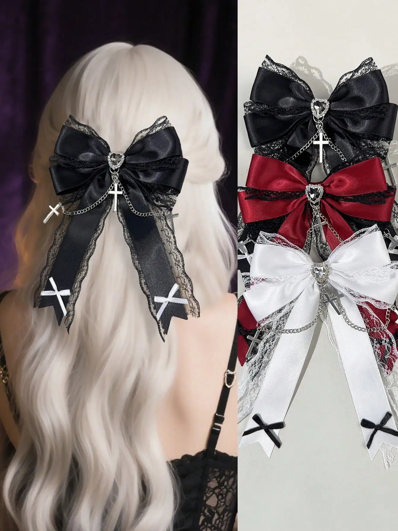 A delicate women's casual Gothic-style lace bow cross hair clip duckbill clip suitable for matching outfits