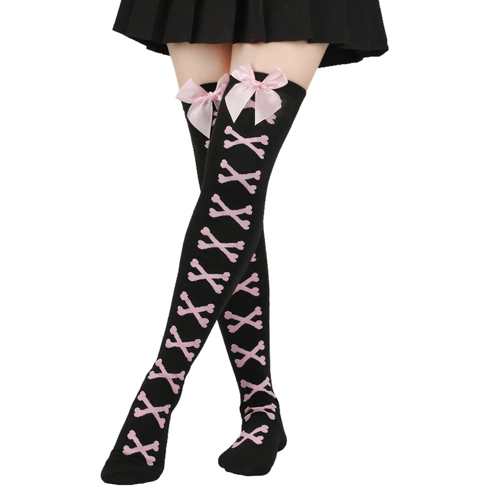 Bow tie stockings, bone over knee stockings, nightclub performance, cosplay Lolita tie, thigh socks