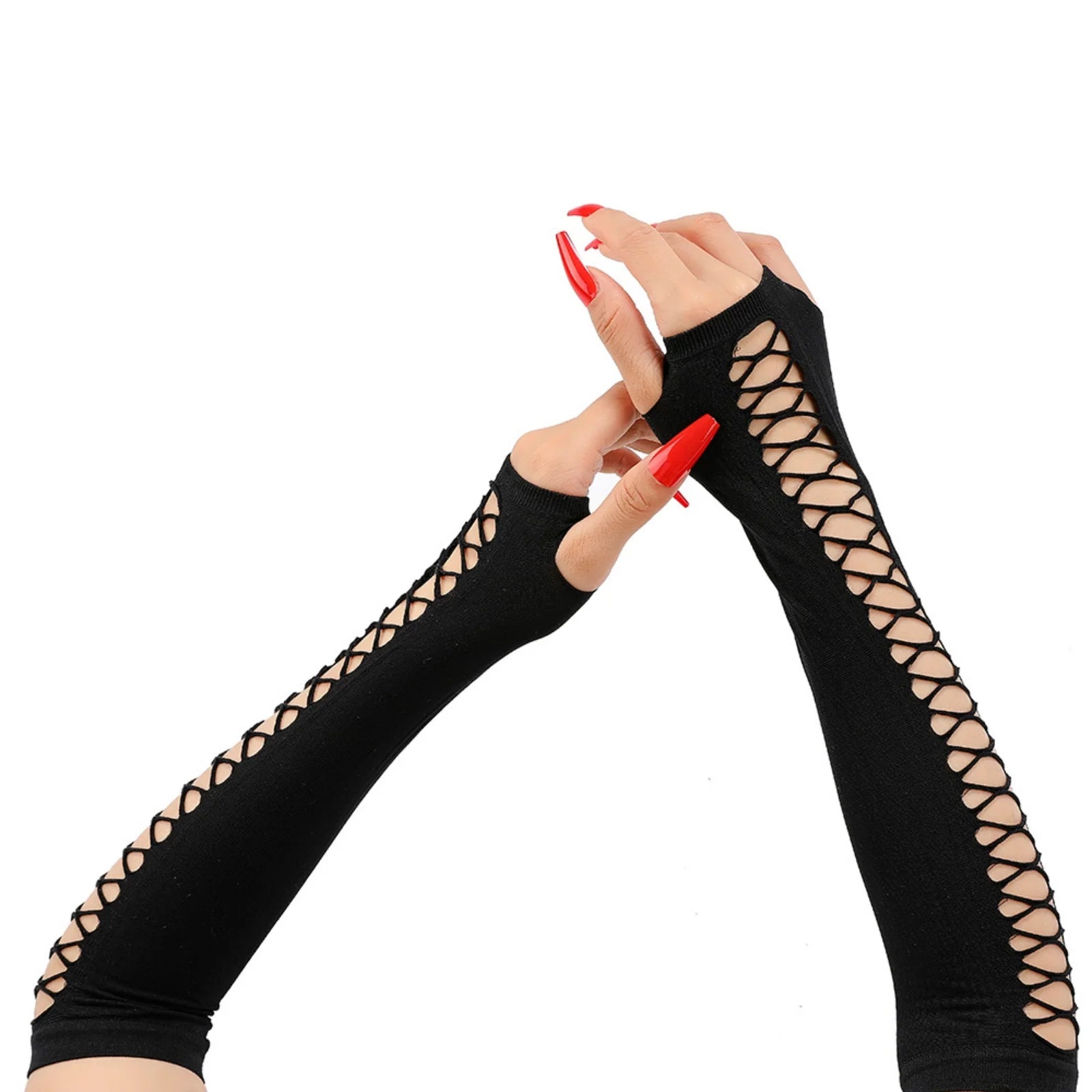 Europe and the United States sexy lace lace gloves long points nightclub dancing fun etiquette mesh fingerless gloves cos