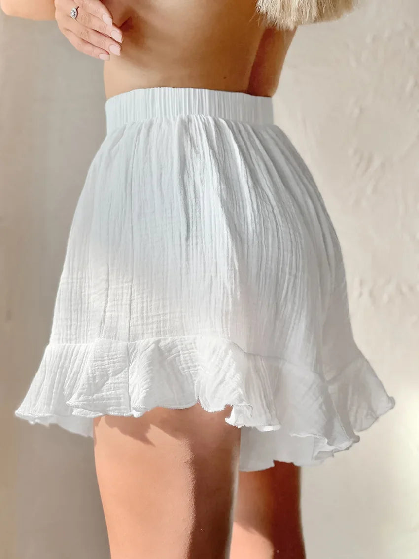 Ruffle Women's Nightwear White 2 Piece Sets Cotton Long Sleeve Casual Pajamas Sashes Loose Suits With Shorts Autumn Sleepwear