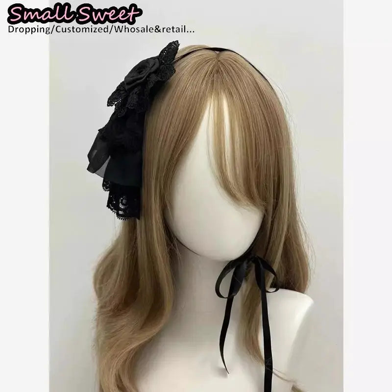 Goth Lolita Handmade White Lace Rose Hair Bands Harajuku Y2K girl Subculture Headwear Punk Bow Headband Hair Accessories