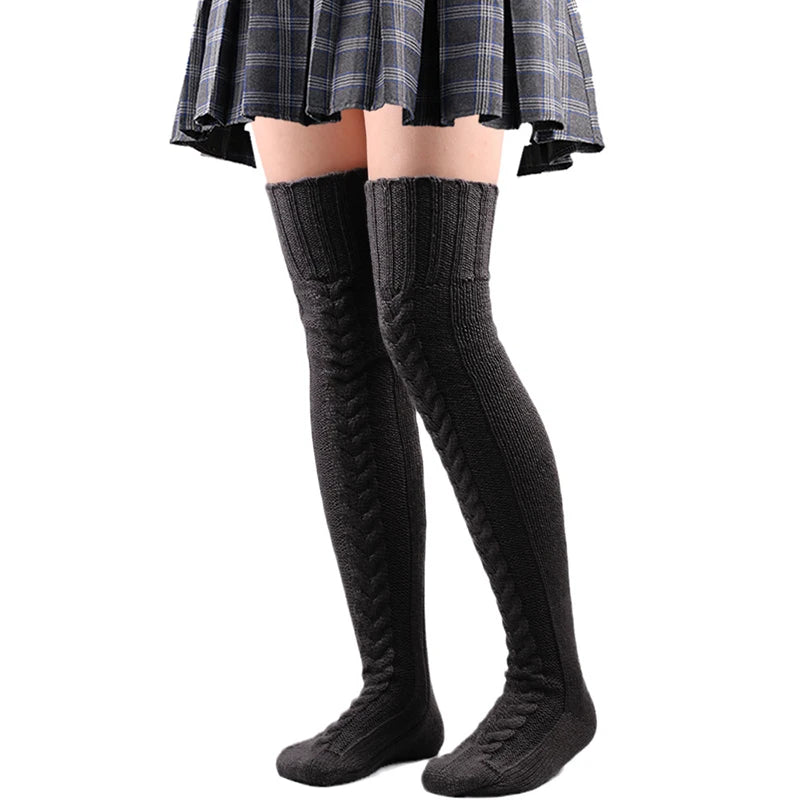 1 Pair Women Autumn Winter Thick Knitted Long Socks Warm Comfortable Available Multiple Colors over the Knee Stacking Socks