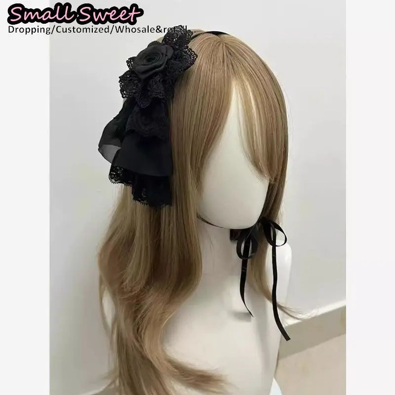 Goth Lolita Handmade White Lace Rose Hair Bands Harajuku Y2K girl Subculture Headwear Punk Bow Headband Hair Accessories
