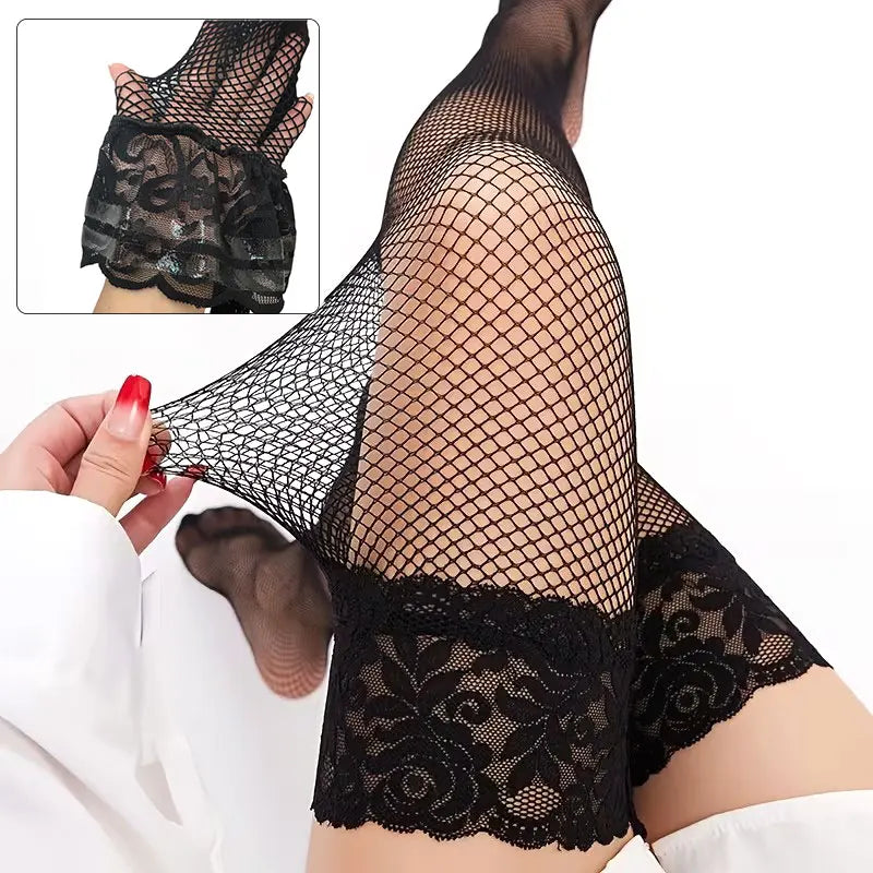 Silicone Anti Slip Fishnet Over the Knee Sock Lace Floral Stockings Long Socks For Women