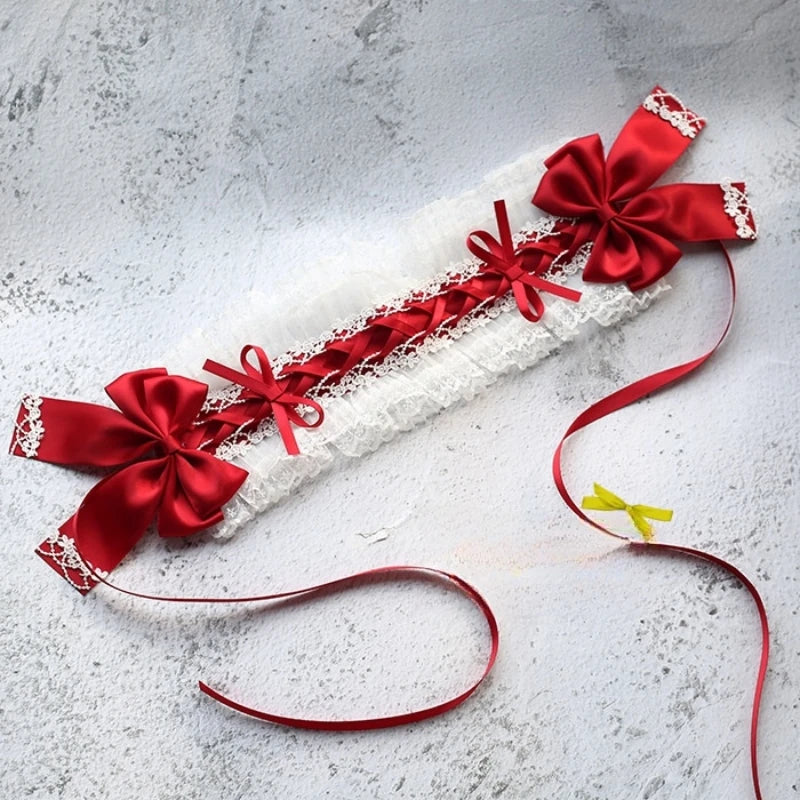 Sweet Hair Hoop Girls Cute Ruffled Cosplay Headband Hair Band Hair Accessories Lace Bow Ribbon Headdress Lolita DIY Headwear