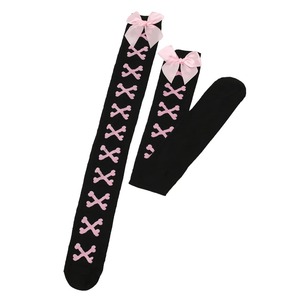 Bow tie stockings, bone over knee stockings, nightclub performance, cosplay Lolita tie, thigh socks