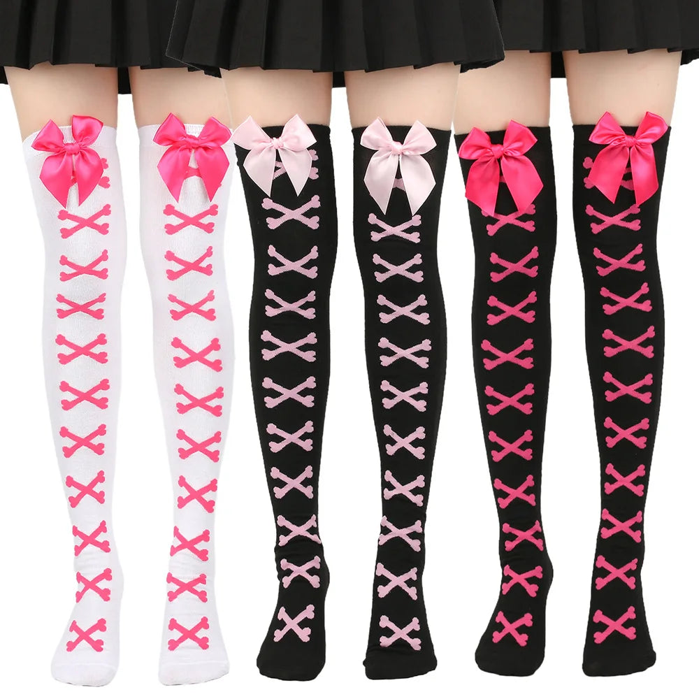 Bow tie stockings, bone over knee stockings, nightclub performance, cosplay Lolita tie, thigh socks