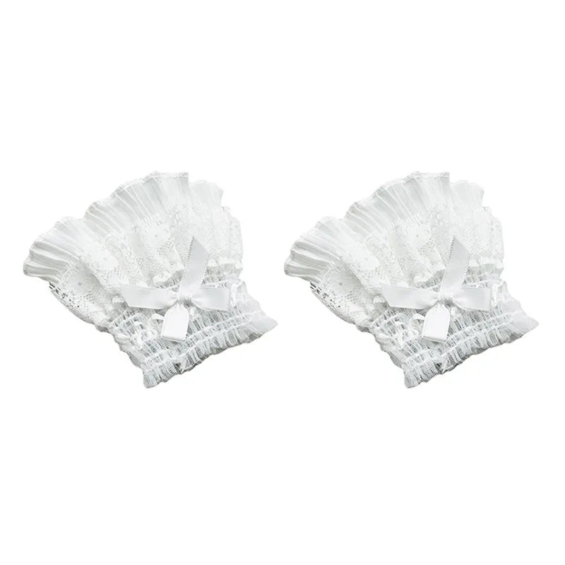Gothic Lolita Hand Wrist Cuffs Bowknot LaceTrim Maid Cosplay Accessories For Women Girl Party