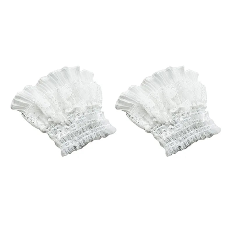 Gothic Lolita Hand Wrist Cuffs Bowknot LaceTrim Maid Cosplay Accessories For Women Girl Party