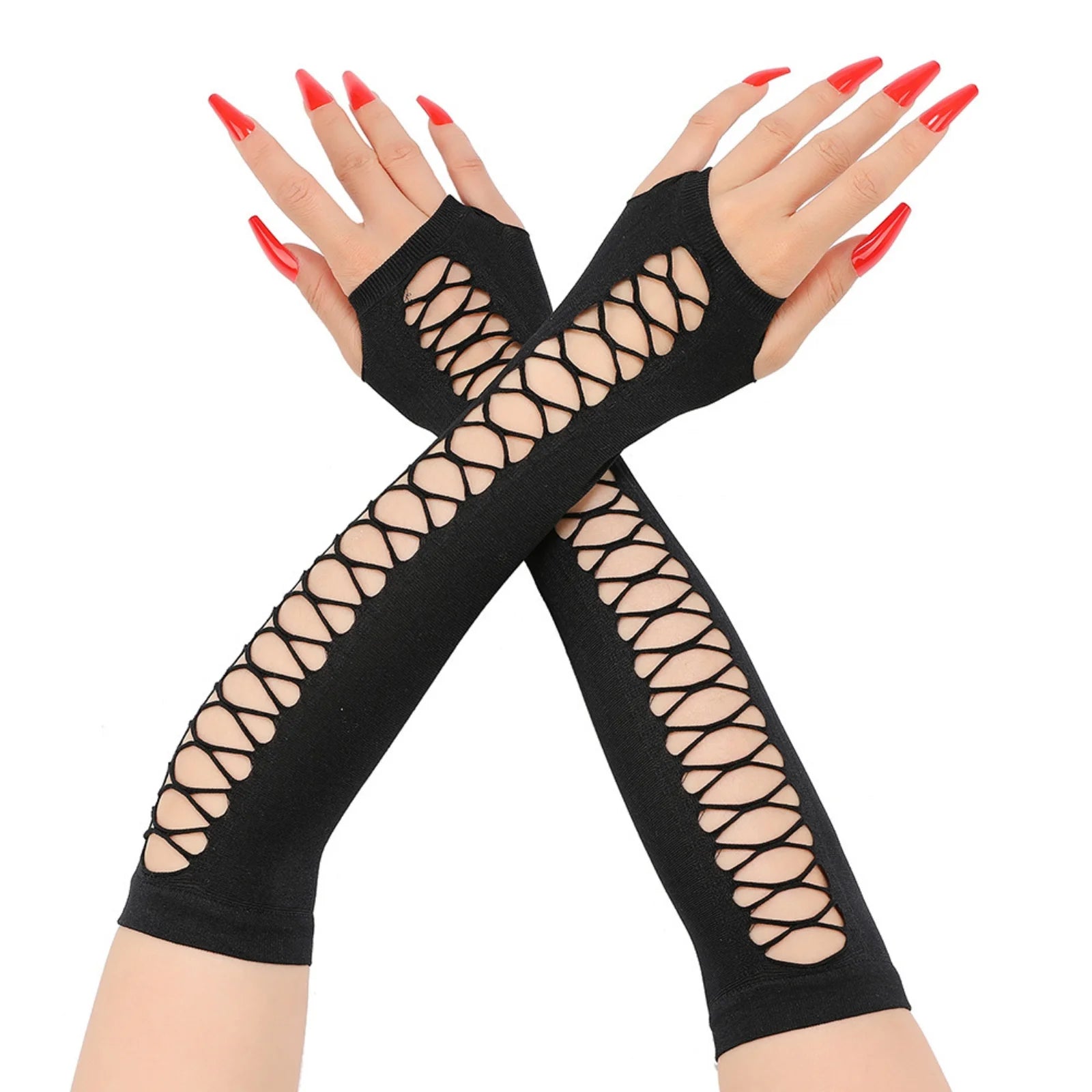 Europe and the United States sexy lace lace gloves long points nightclub dancing fun etiquette mesh fingerless gloves cos