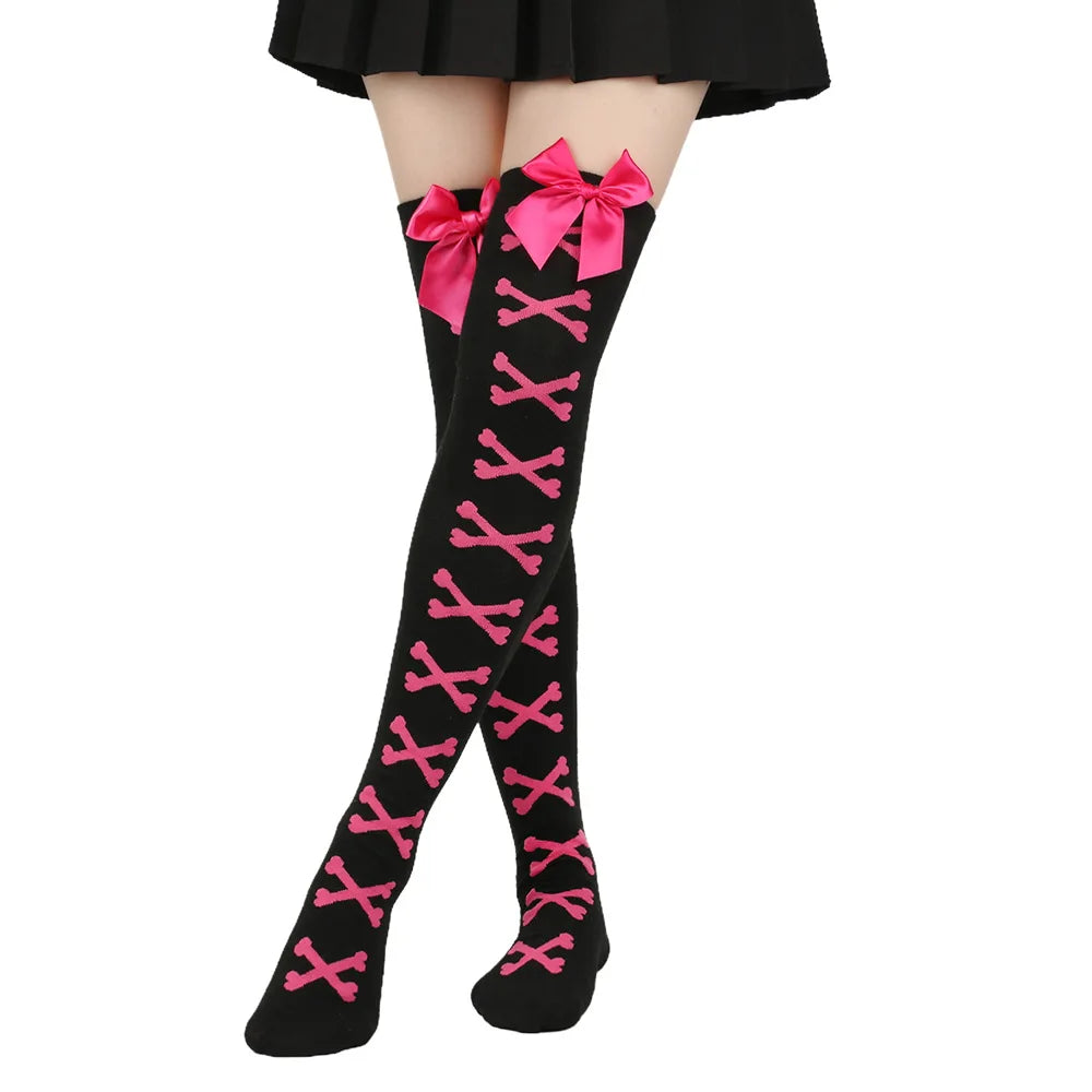 Bow tie stockings, bone over knee stockings, nightclub performance, cosplay Lolita tie, thigh socks