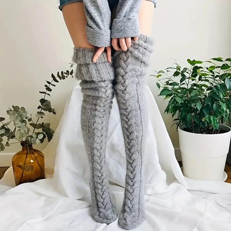 1 Pair Women Autumn Winter Thick Knitted Long Socks Warm Comfortable Available Multiple Colors over the Knee Stacking Socks