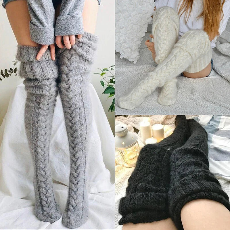 1 Pair Women Autumn Winter Thick Knitted Long Socks Warm Comfortable Available Multiple Colors over the Knee Stacking Socks