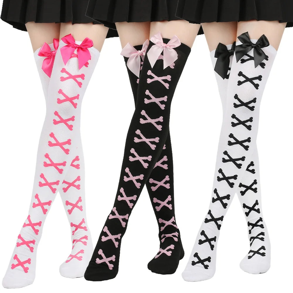 Bow tie stockings, bone over knee stockings, nightclub performance, cosplay Lolita tie, thigh socks